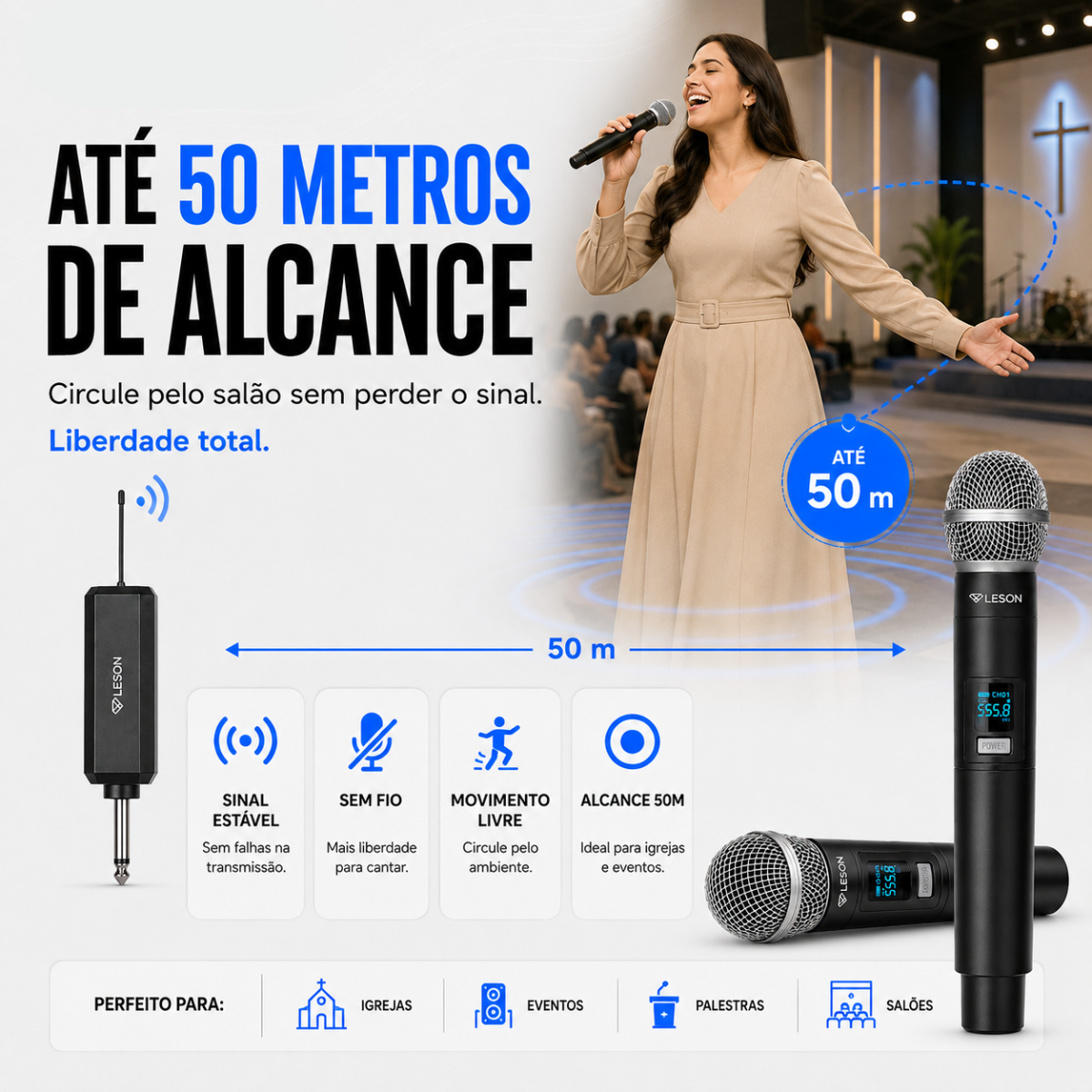 Microfone Sem Fio Duplo Leson Gx-02c Recarregável Maleta - Imagem 7