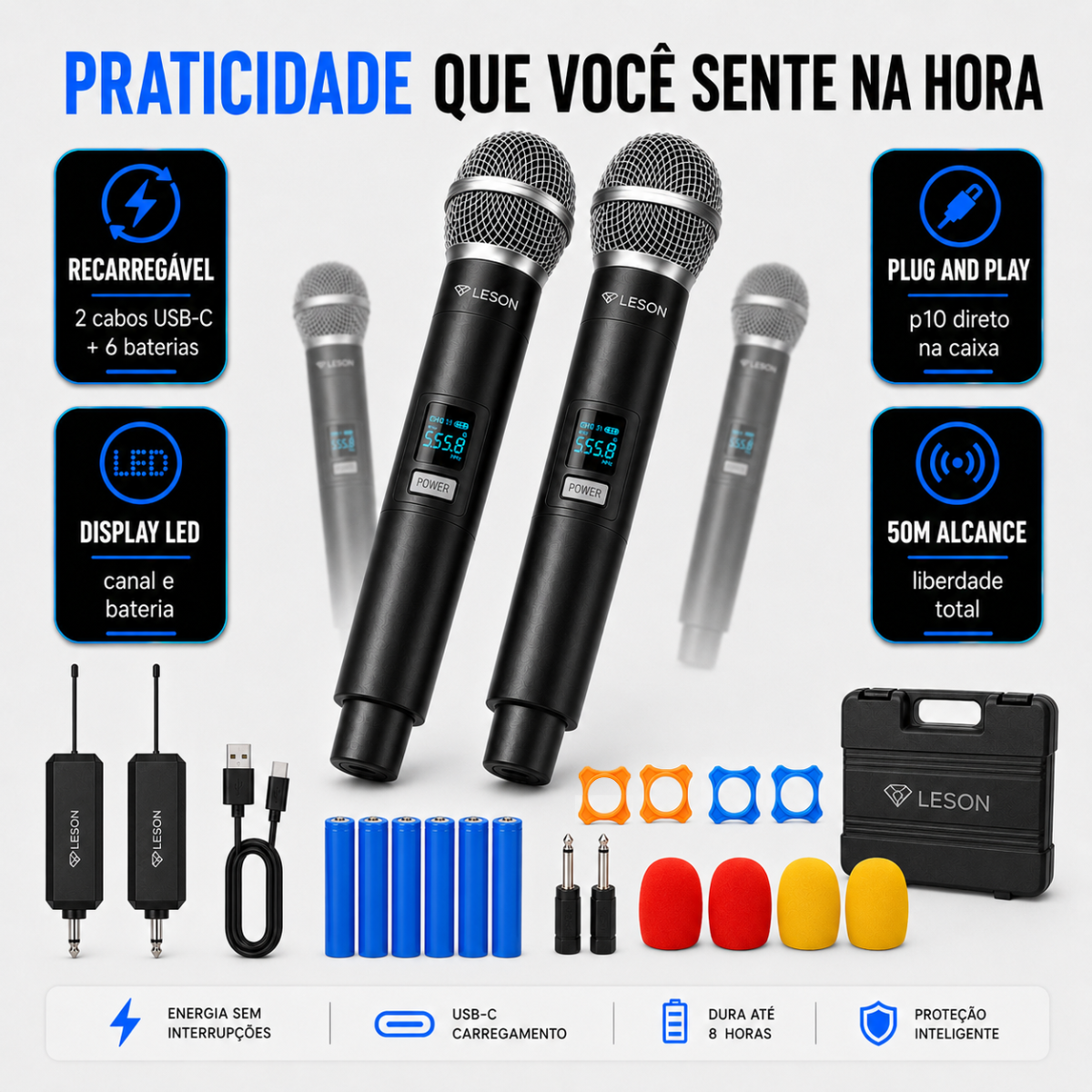 Kit 4 Microfones Sem Fio Leson Gx-04c Recarregável Maleta - Imagem 2