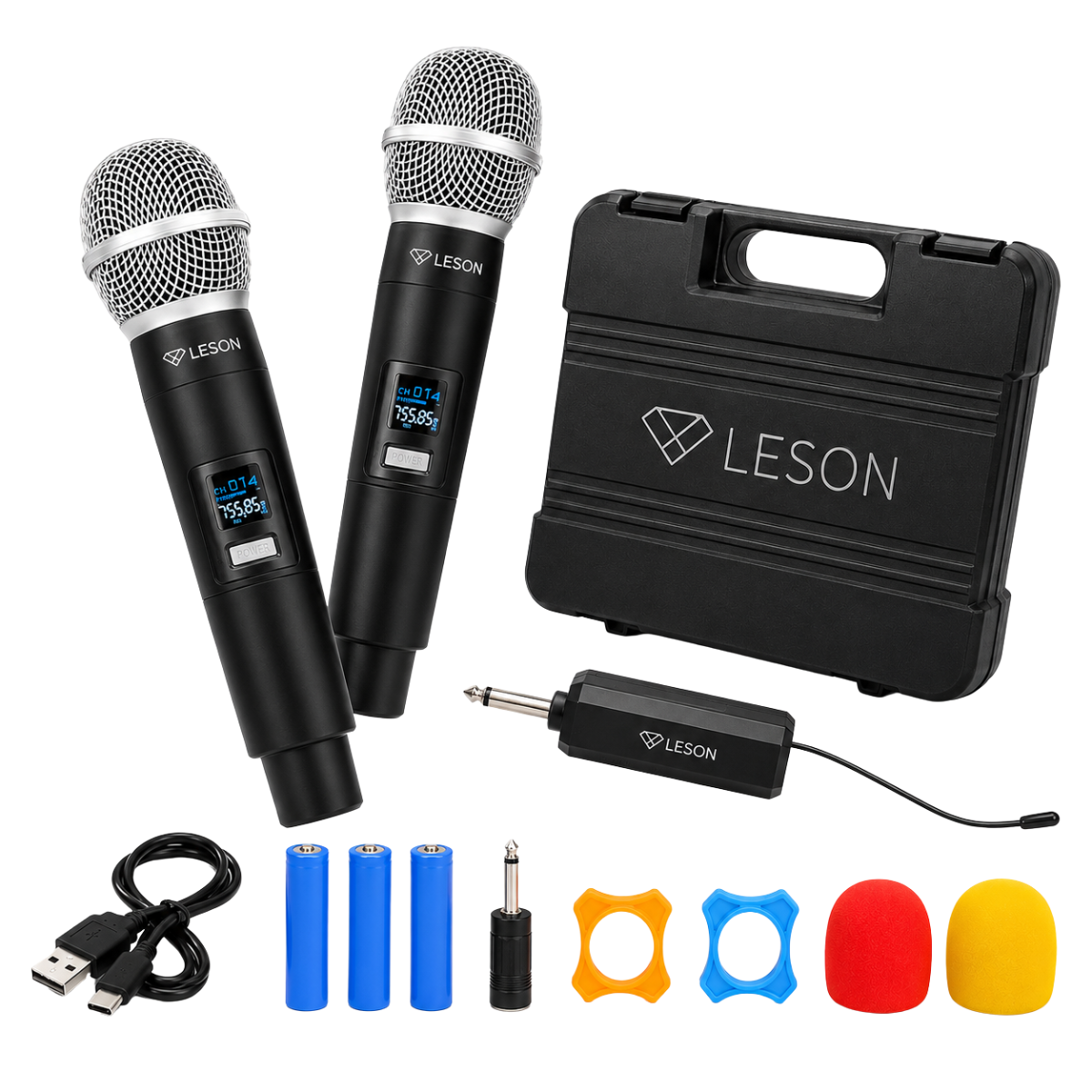Microfone Sem Fio Duplo Leson Gx-02c Recarregável Maleta