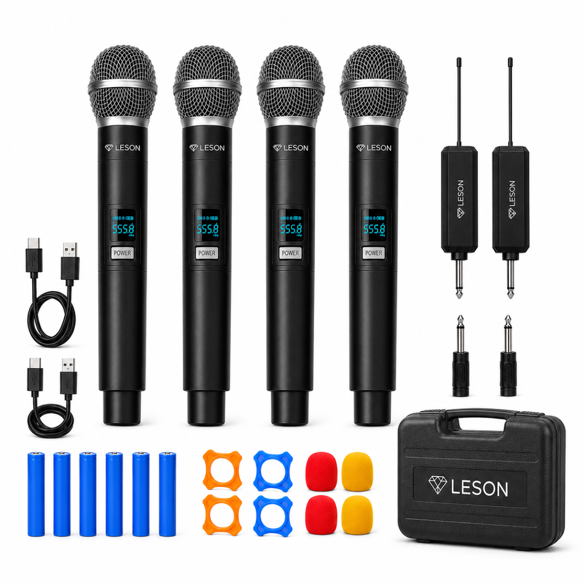 Kit 4 Microfones Sem Fio Leson Gx-04c Recarregável Maleta
