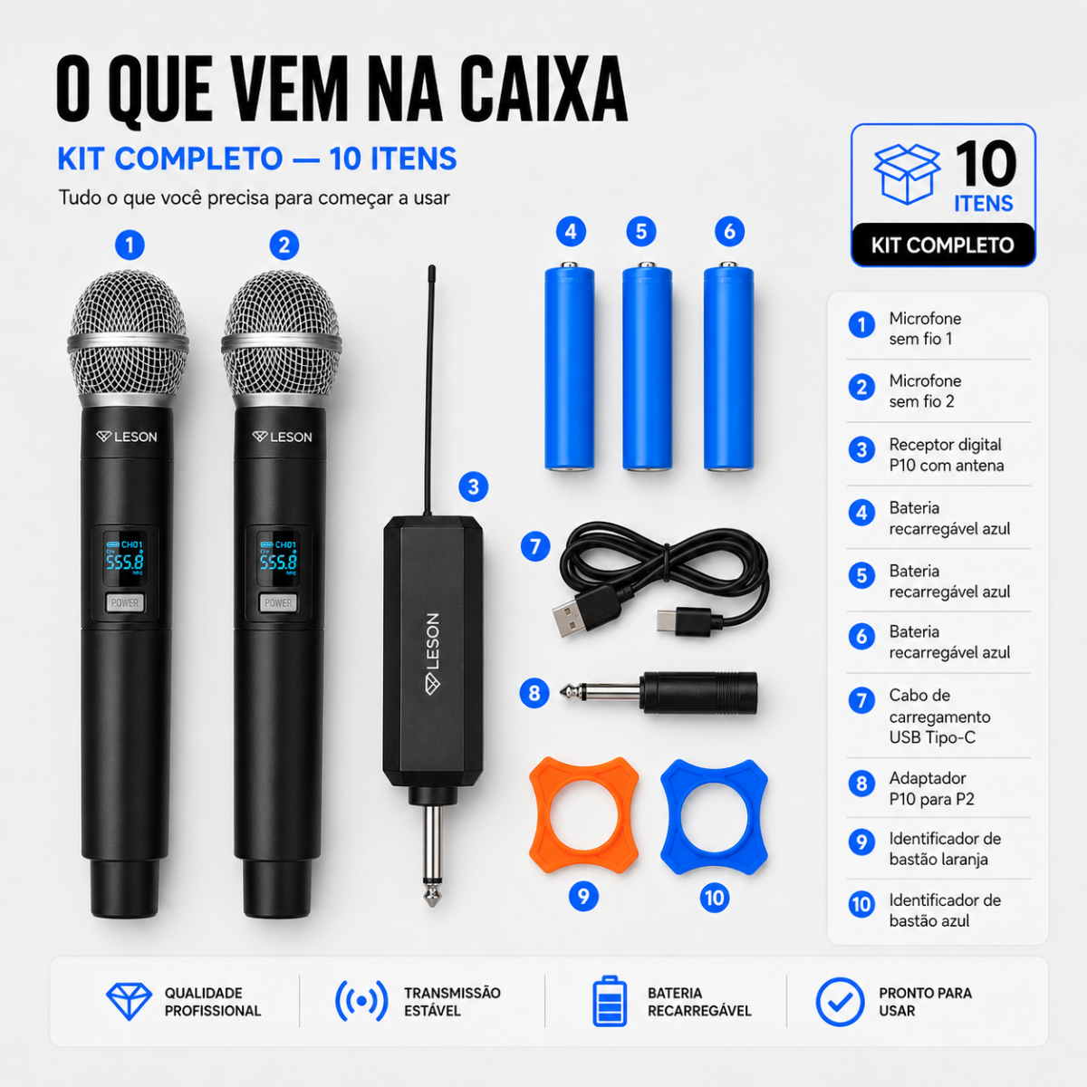 Microfone Sem Fio Duplo Recarregável Gx-02 Karaokê Igreja - Imagem 8